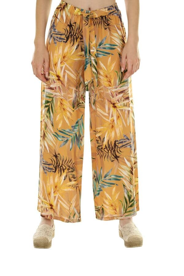 Pantalona Estampada de Viscose, estampa Folhagem
